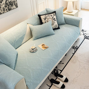 Baroque Sofa Cover – Quilted Cotton, Non-Slip, Washable with Ornate Embroidery