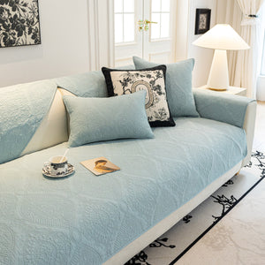 Baroque Sofa Cover – Quilted Cotton, Non-Slip, Washable with Ornate Embroidery