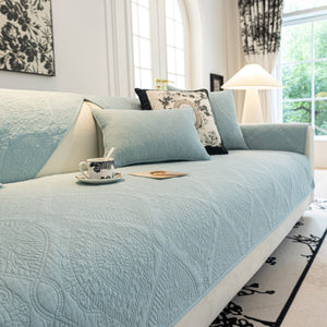 Baroque Sofa Cover – Quilted Cotton, Non-Slip, Washable with Ornate Embroidery