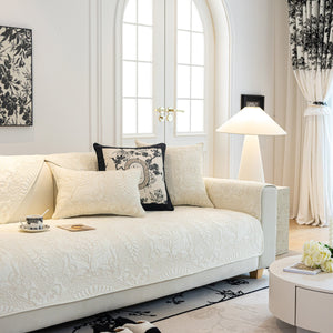 Baroque Floral Quilted Cotton Sofa Cover, Non-Slip Washable Couch Protector