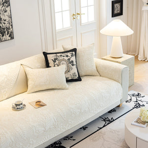 Baroque Floral Quilted Cotton Sofa Cover, Non-Slip Washable Couch Protector