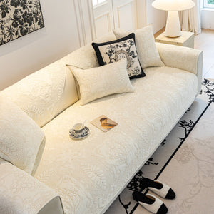 Baroque Floral Quilted Cotton Sofa Cover, Non-Slip Washable Couch Protector