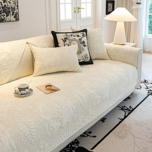 Baroque Floral Quilted Cotton Sofa Cover, Non-Slip Washable Couch Protector