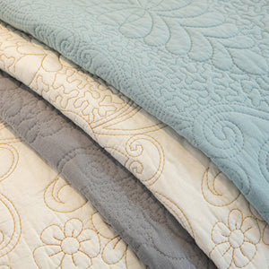 Baroque Floral Quilted Cotton Sofa Cover, Non-Slip Washable Couch Protector