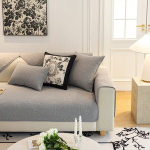 Baroque Floral Quilted Cotton Sofa Cover, Non-Slip Washable Couch Protector