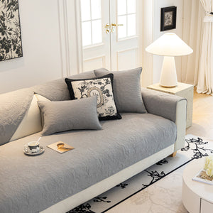 Baroque Floral Quilted Cotton Sofa Cover, Non-Slip Washable Couch Protector