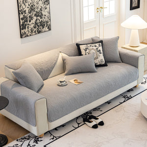 Baroque Floral Quilted Cotton Sofa Cover, Non-Slip Washable Couch Protector