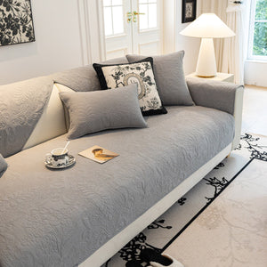 Baroque Floral Quilted Cotton Sofa Cover, Non-Slip Washable Couch Protector