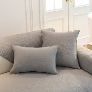 Baroque Floral Quilted Cotton Sofa Cover, Non-Slip Washable Couch Protector