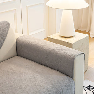 Baroque Floral Quilted Cotton Sofa Cover, Non-Slip Washable Couch Protector