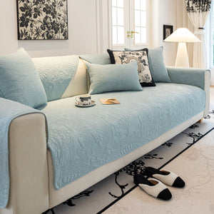 Baroque Floral Quilted Cotton Sofa Cover, Non-Slip Washable Couch Protector