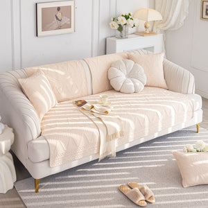 Geometric Textured Cotton Quilted Sofa Cover, Non-Slip Washable Couch Protector