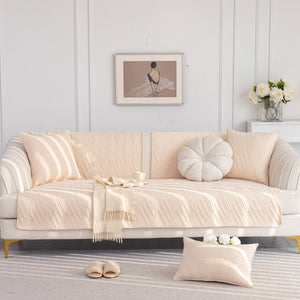 Quilted Geometric Cotton Sofa Cover, Non-Slip & Thick Padded Furniture Covers