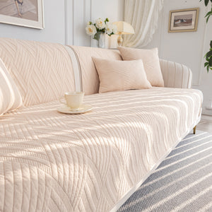Quilted Geometric Cotton Sofa Cover, Non-Slip & Thick Padded Furniture Covers