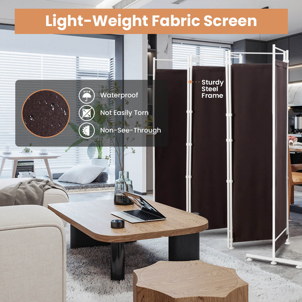 6-Panel Room Divider Folding Privacy Screen-White