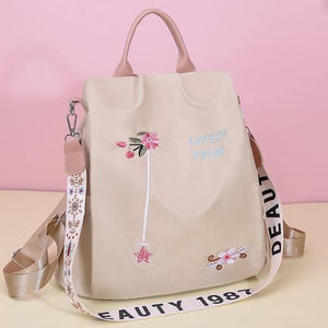 Cloth Backpack Female Embroidery Backpack Bag Nylon Anti-Theft Waterproof Women's Backpack Fashionable Anti-theft Women Backpacks Nice Print School Bag High Quality Large Capacity Backpack (