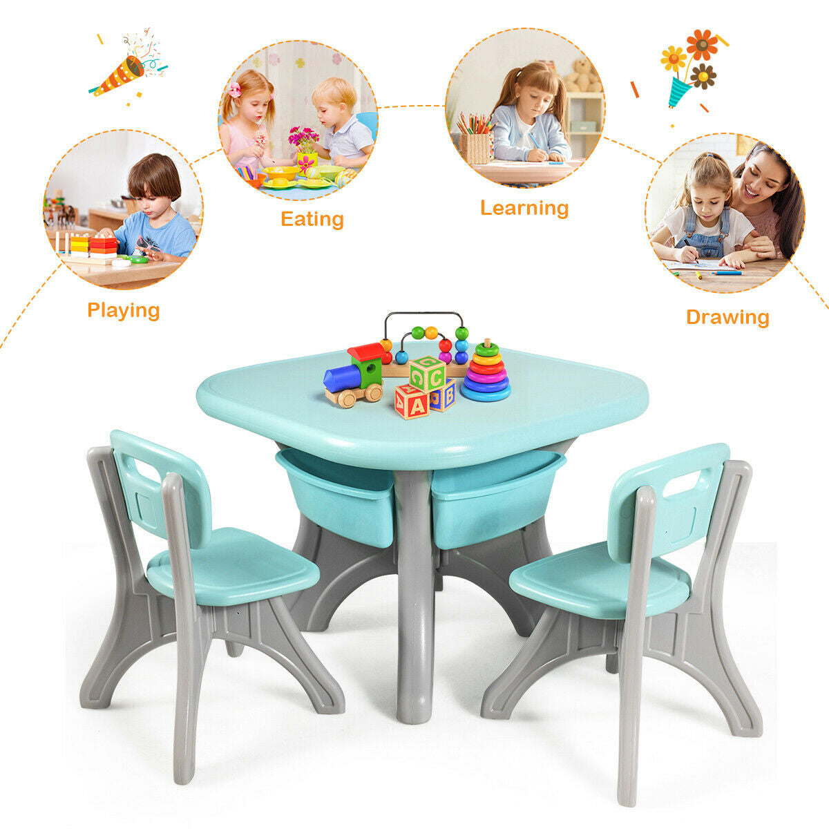 In/Outdoor 3-Piece Plastic Children Play Table & Chair Set