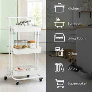 3-Tier Utility Cart Storage Rolling Cart with Casters-Black