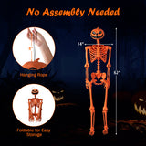 5.2 FT Orange Life-Size Poseable Halloween Skeleton with Pumpkin Head and Movable Joints