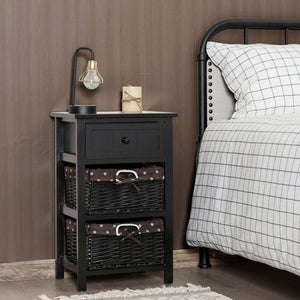 Set of 2 3-Layer 1 Drawer Wood Bedside End Table-Black
