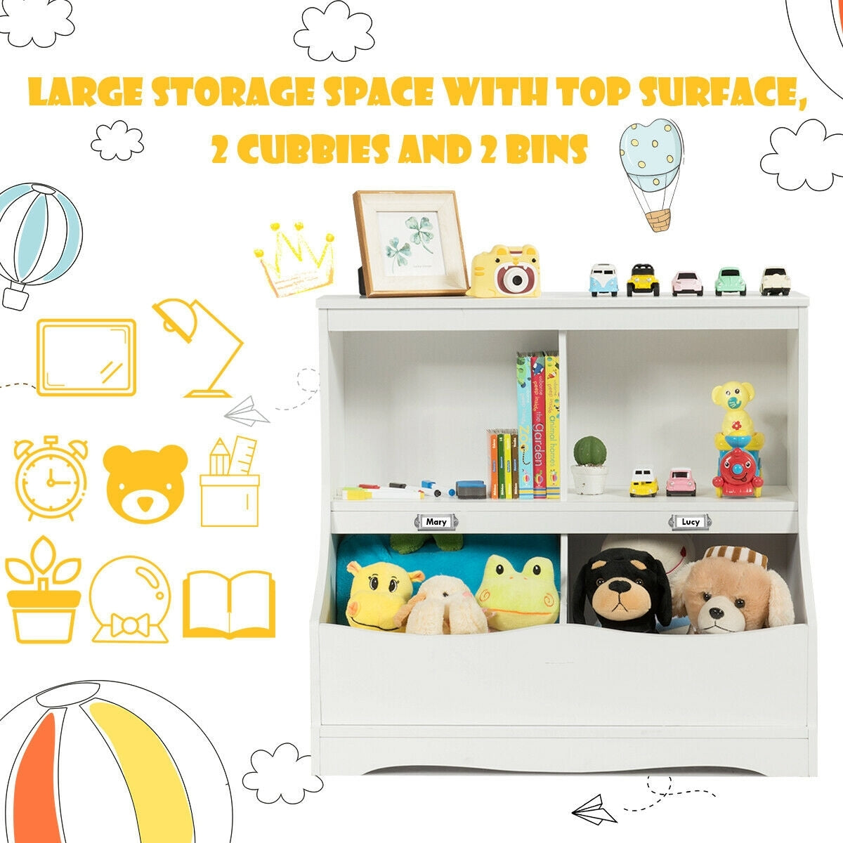 Kids Floor Cabinet Multi-Functional Bookcase -Gray