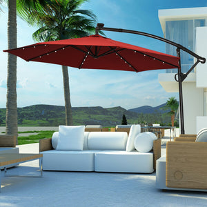 10 ft 360 ° Rotation Solar Powered LED Patio Offset Umbrella without Weight Base-Dark Red