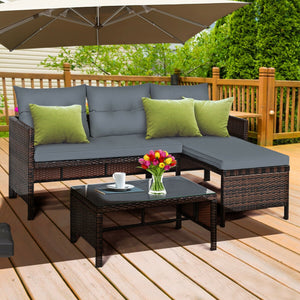 3 Pieces Patio Wicker Rattan Sofa Set-Beige