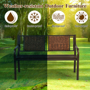 Patio Garden Bench with Powder Coated Steel Frame for Lawn