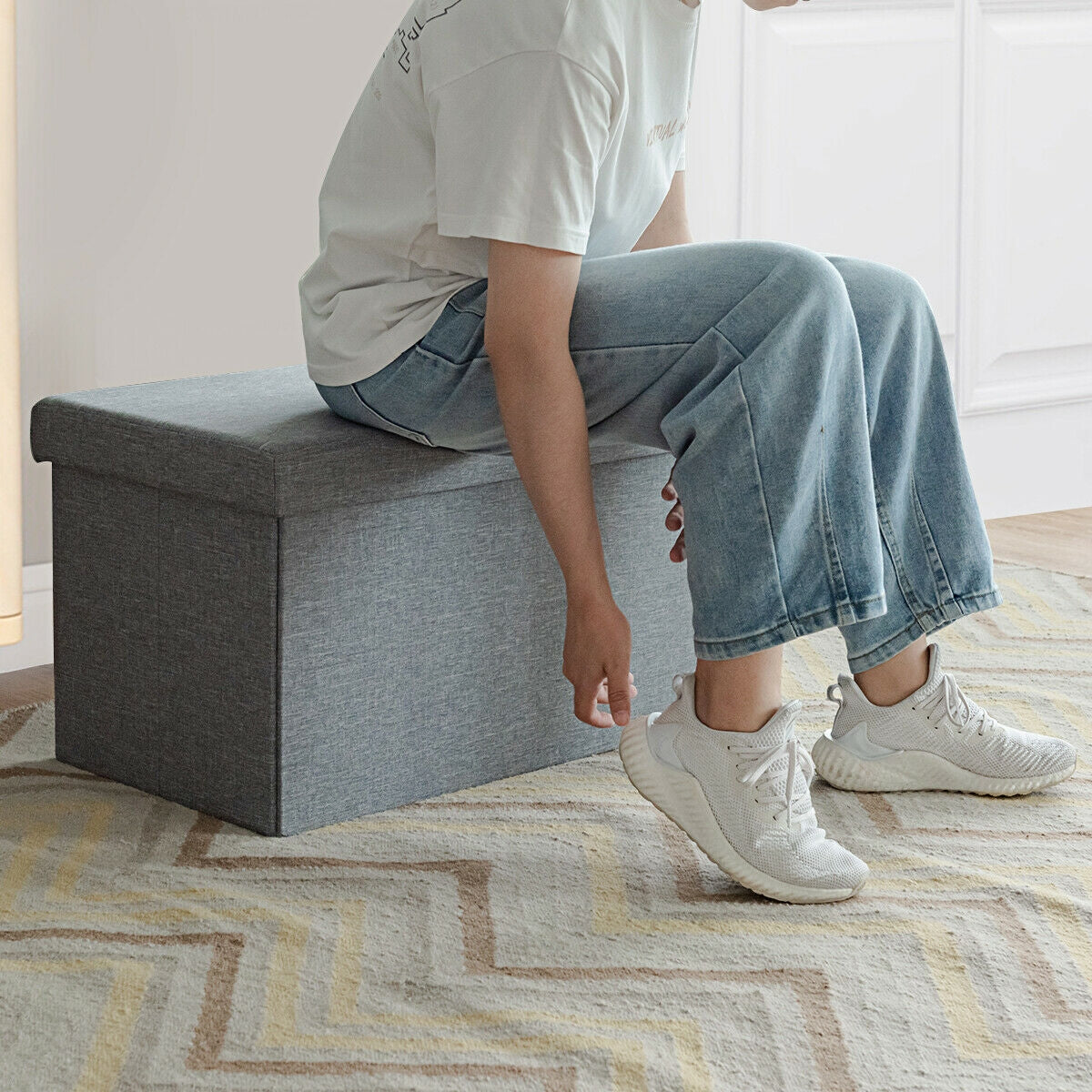 30 Inch Folding Storage Ottoman with Lift Top-Light Gray