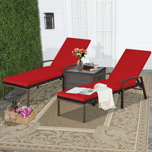 2 Pieces Patio Rattan Adjustable Back Lounge Chair with Armrest and Removable Cushions-Turquoise