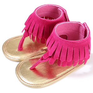 Baby Summer Newborn 0-18M Infant Baby Girls Children's Sandals Summer New Retro Tassel Flannel Baby  Shoes Solid Non-slip