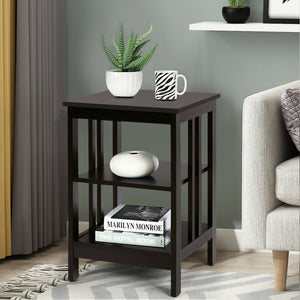 3-Tier Nightstand Sofa Side Table with Baffles and Round Corners-Black