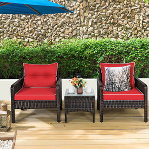 3 Pieces Outdoor Patio Rattan Conversation Set with Seat Cushions-Beige
