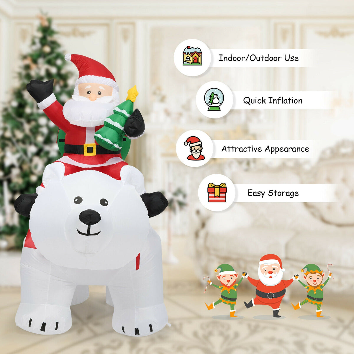 6.5 Feet Christmas Inflatable Santa Riding Polar Bear with Shaking Head LED Lights