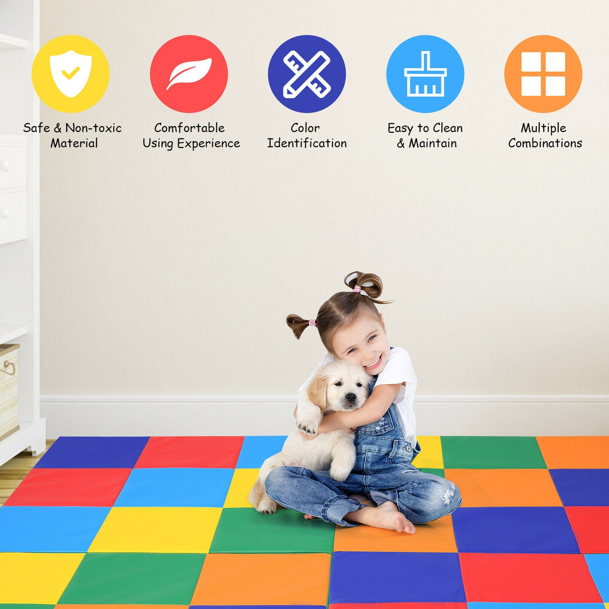 58 Inch Toddler Foam Play Mat Baby Folding Activity Floor Mat-Light Blue