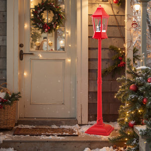 5.3 Feet Musical Christmas Street Lamp with Blowing Snow and LED Lights-Red