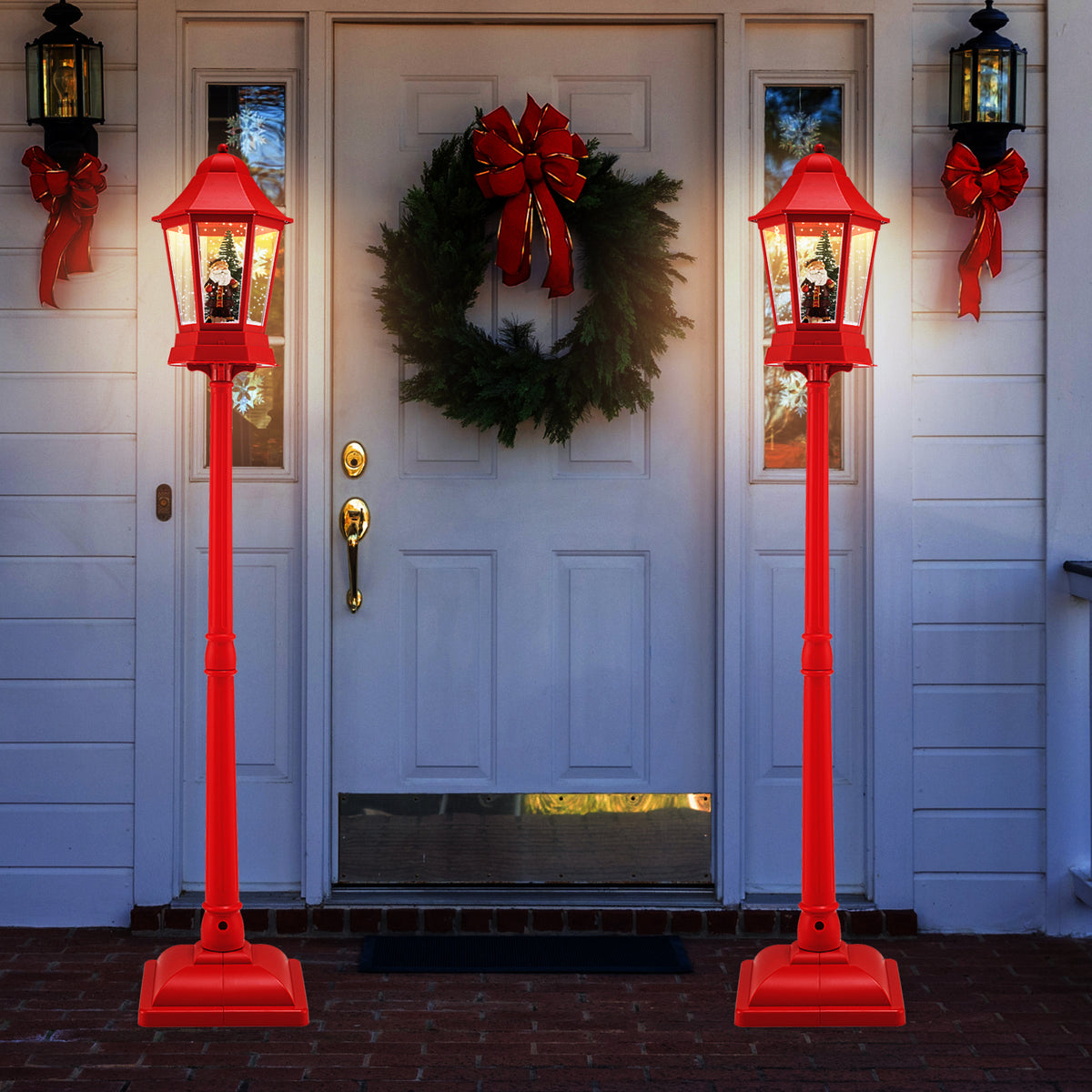5.3 Feet Musical Christmas Street Lamp with 60 Warm White LED Lights-Red