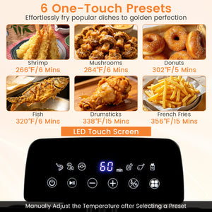 5.3-Qt Electric Deep Fryer with 3 Baskets 1700W LED Touch Screen and 6 Presets-Black