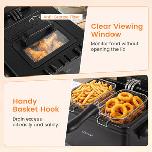 5.3-Qt Electric Deep Fryer with 3 Baskets 1700W LED Touch Screen and 6 Presets-Black