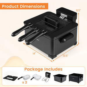 5.3-Qt Electric Deep Fryer with 3 Baskets 1700W LED Touch Screen and 6 Presets-Black