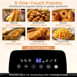 5.3-Qt Electric Deep Fryer with 3 Baskets 1700W LED Touch Screen and 6 Presets-Silver