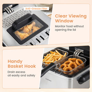 5.3-Qt Electric Deep Fryer with 3 Baskets 1700W LED Touch Screen and 6 Presets-Silver