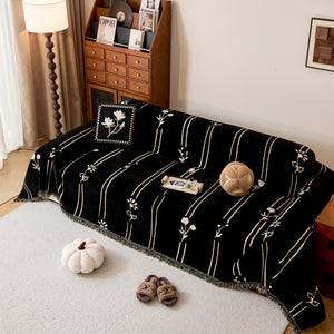 Chenille Jacquard Sofa Throw Cover with Tassel Soft Thick Couch Protector Blanket