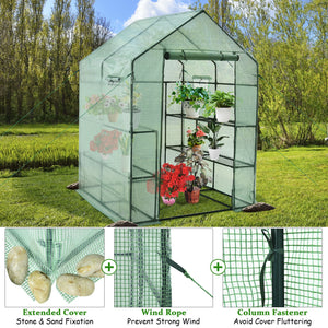 Walk-in Greenhouse 56 x 56 x 77 Inch Gardening with Observation Windows-Green
