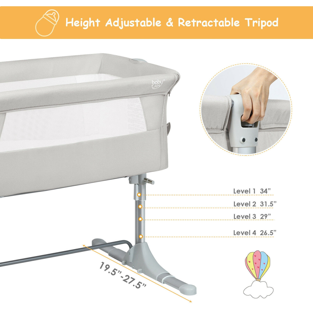 Travel Portable Baby Bed Side Sleeper  Bassinet Crib with Carrying Bag-Gray