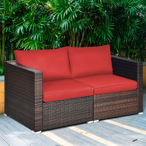 2PCS Patio Rattan Sectional Conversation Sofa Set-Navy