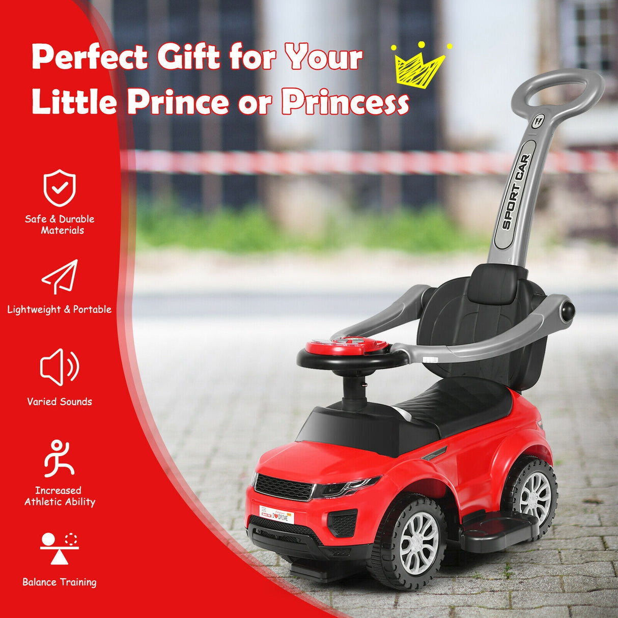 3 in 1 Ride on Push Car Toddler Stroller Sliding Car with Music-Black