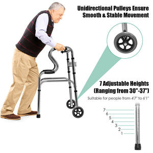 Aluminum Heavy-Duty Folding Wheeled Stand-Assist Walker-Blue