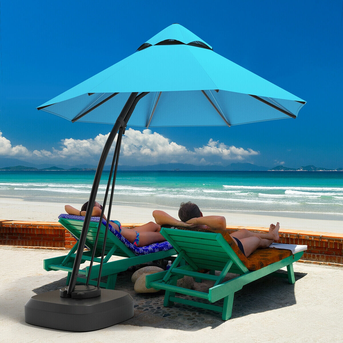 11 Feet Outdoor Cantilever Hanging Umbrella with Base and Wheels-Tan