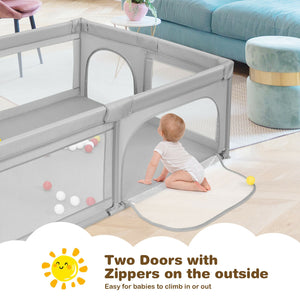 Extra-Large Safety Baby Fence with 50 Ocean Balls-Gray